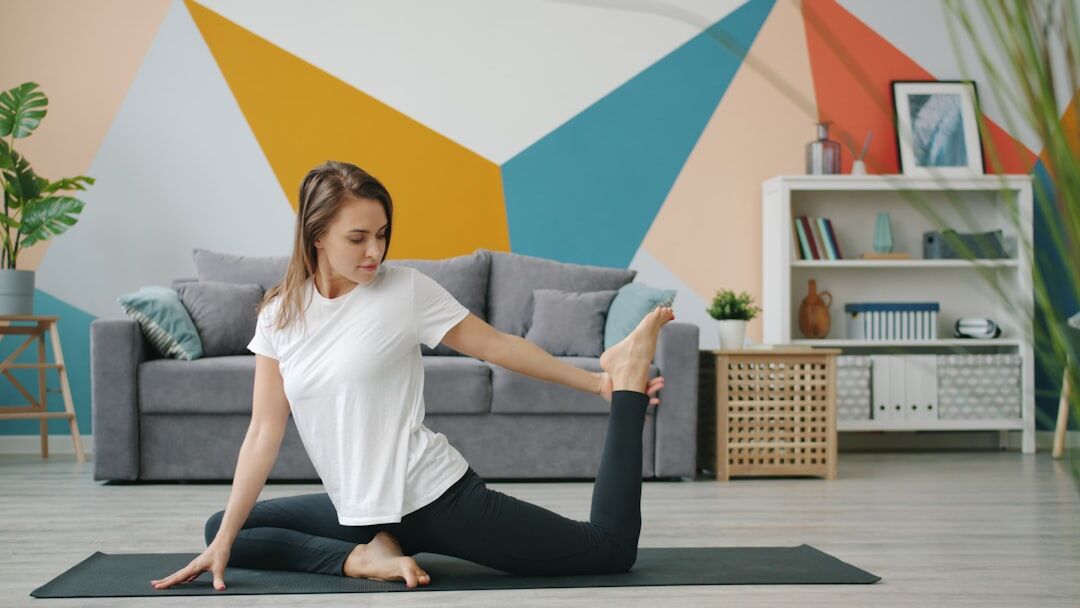 woman doing yoga at home
